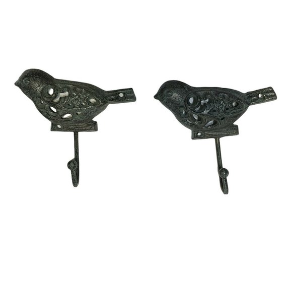 Cast Iron Metal Songbird Bird Bath Towel coat Jacket Hooks (2)  Patina Look - Picture 1 of 8